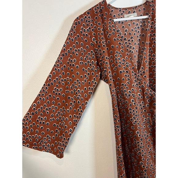 Outerknown Rhiannon Brown Floral Midi Wrap Dress Sz. XS Silk Hemp Relaxed Fit - Picture 5 of 12